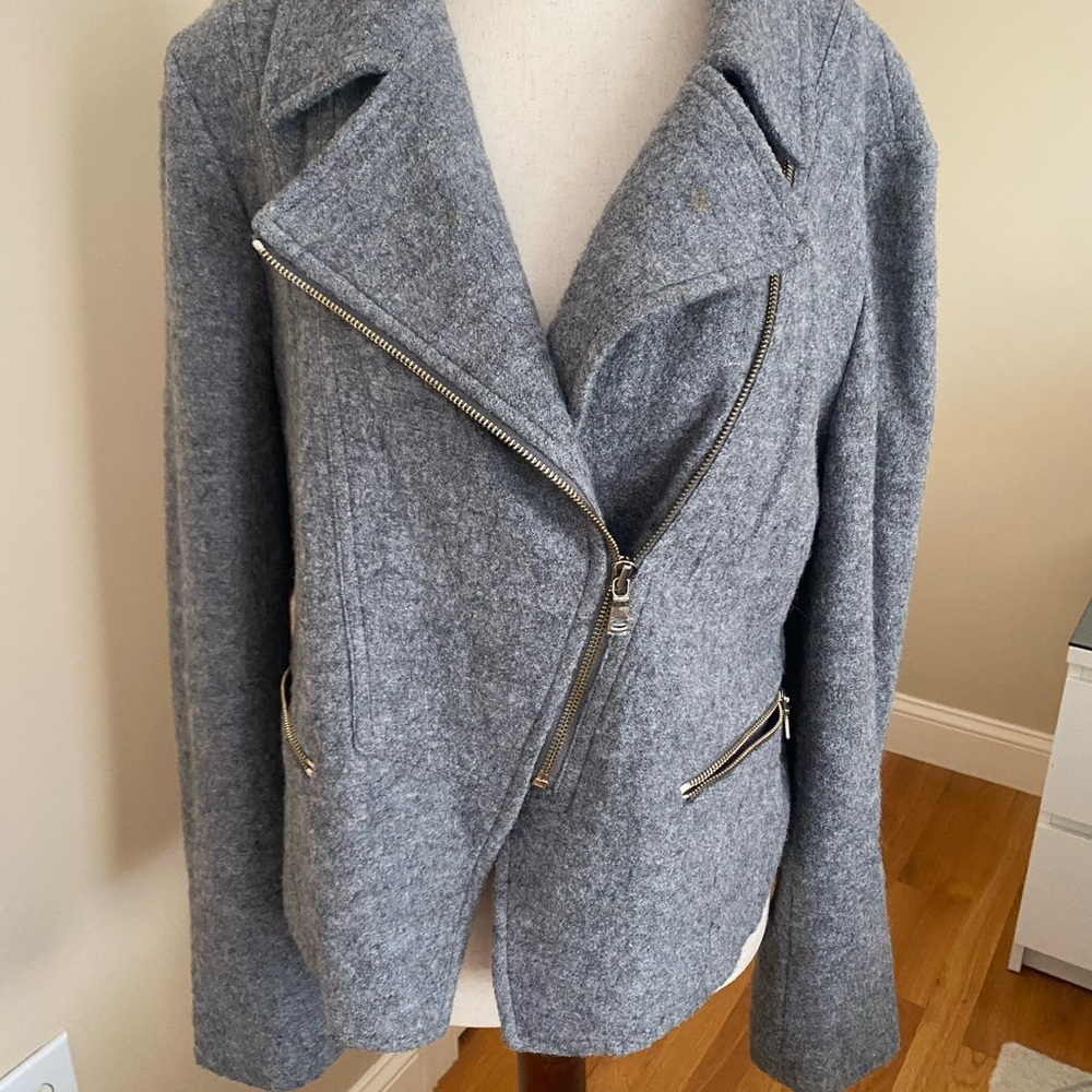 Ann Taylor Gray Blazer with Moto Style and Asymmetrical Zipper